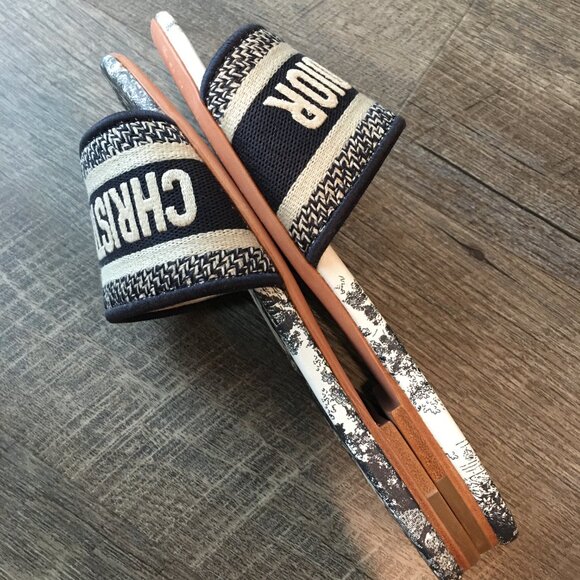 Dior Dway Blue Embroidered Cotton Logo Slides - Picture 4 of 7